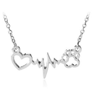 Openwork Necklace Heart Shape Footprints Silver Echocardiogram Pendant